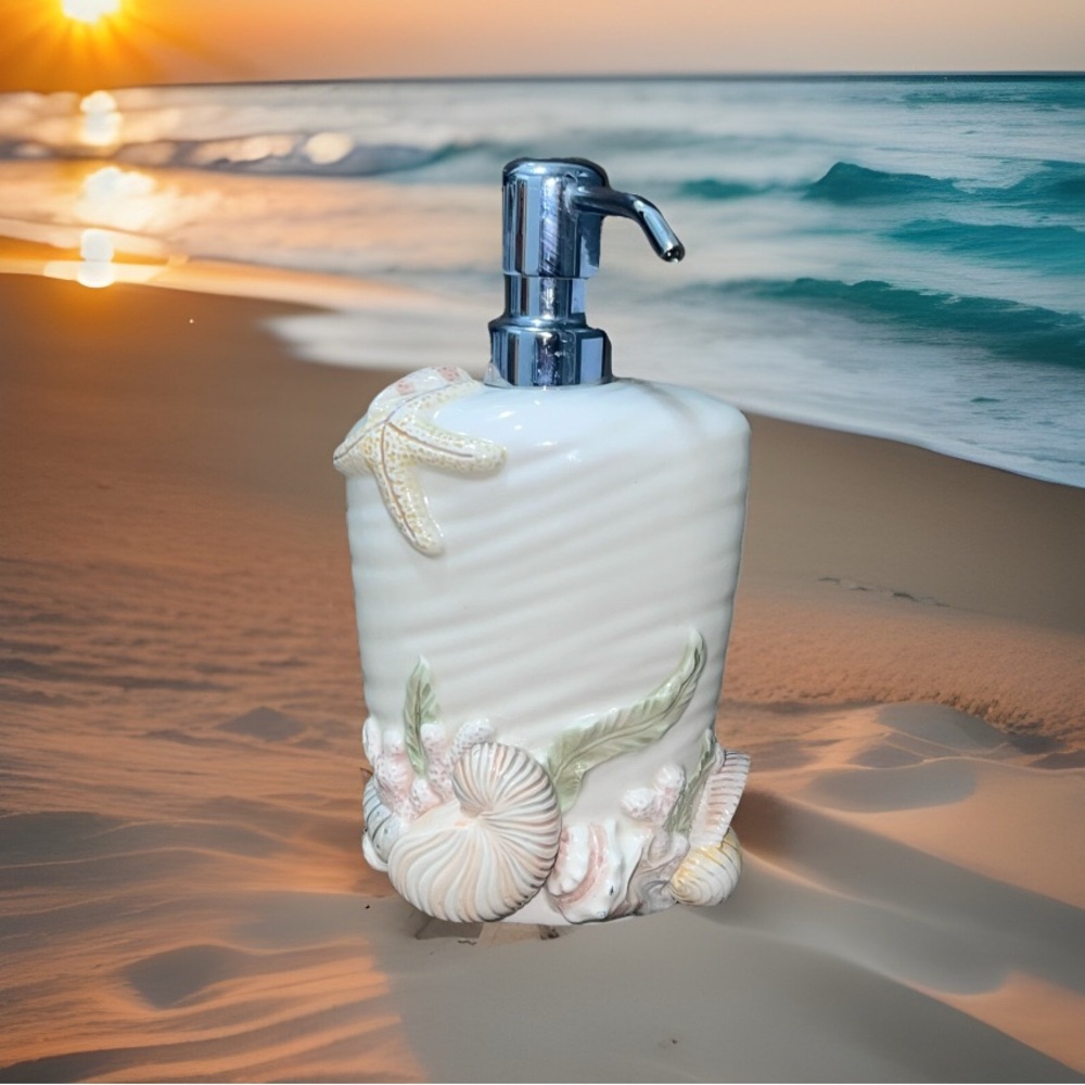 Croscill Chapel Hill~Seashell Seascape/Lotion Dispenser~Silver Chrome Pump